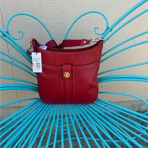 Brahmin Red Leather Crossbody with Gold-Tone Accent